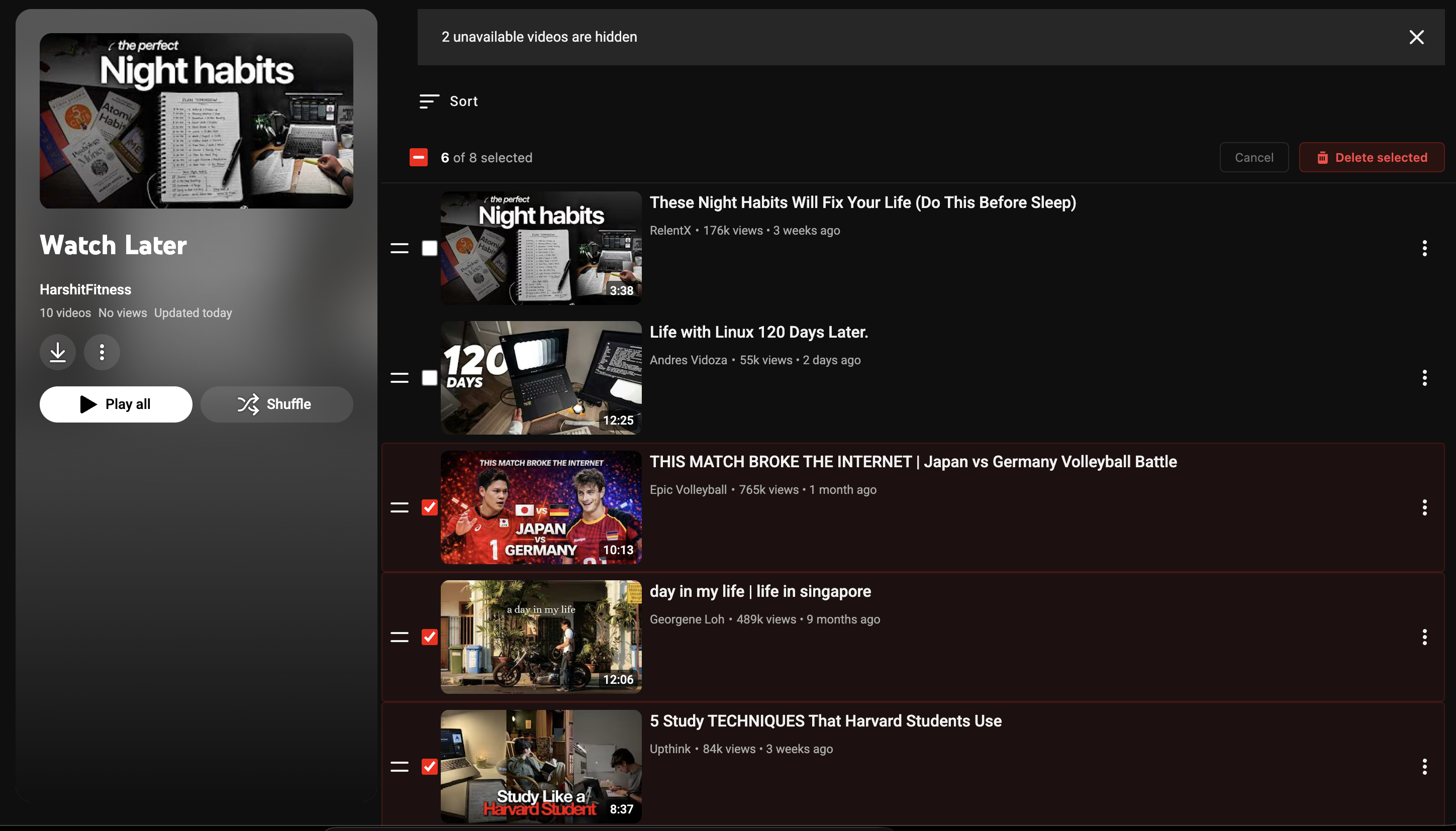 Bulk delete multiple videos at once