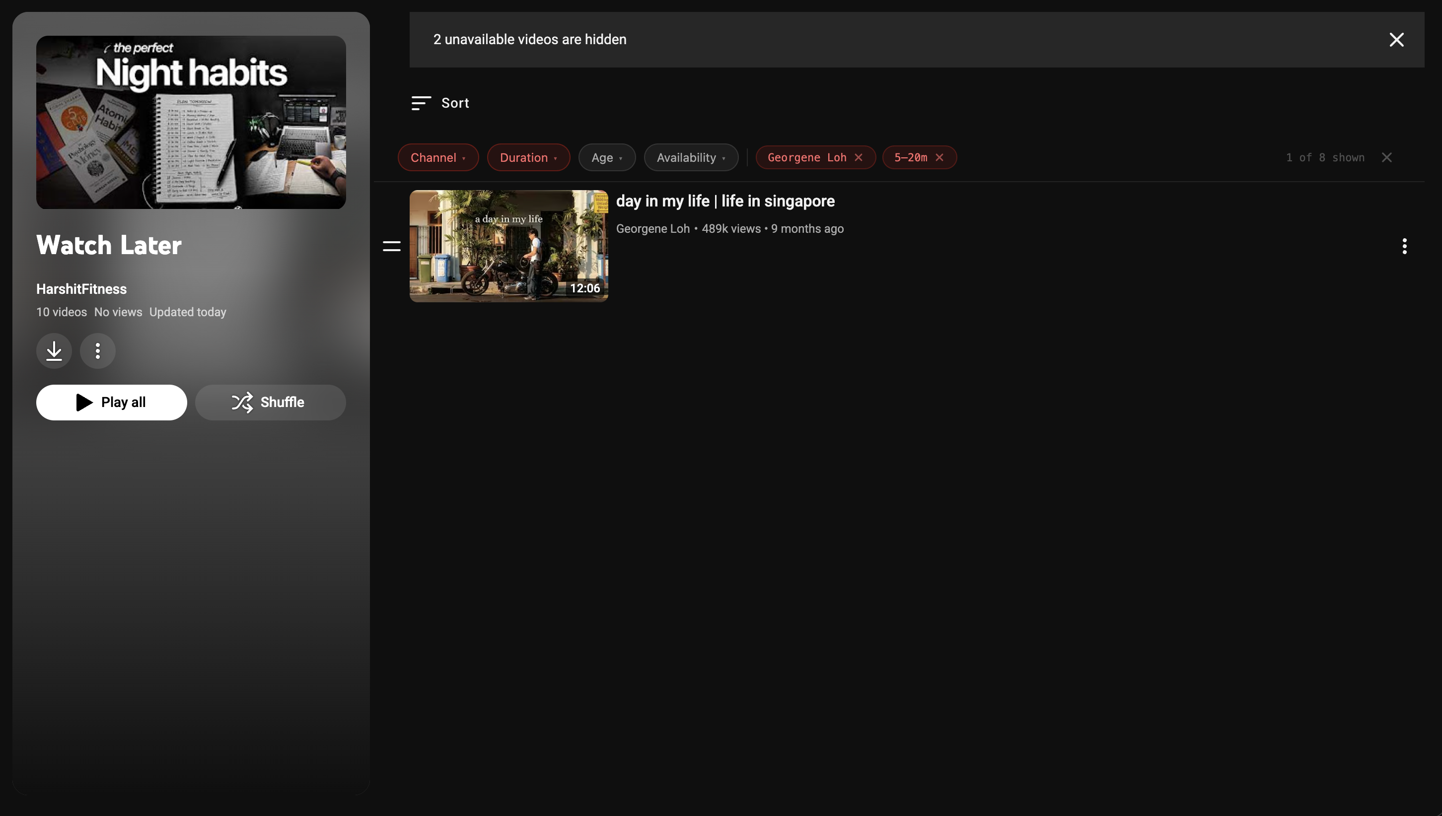 Filter videos by channel