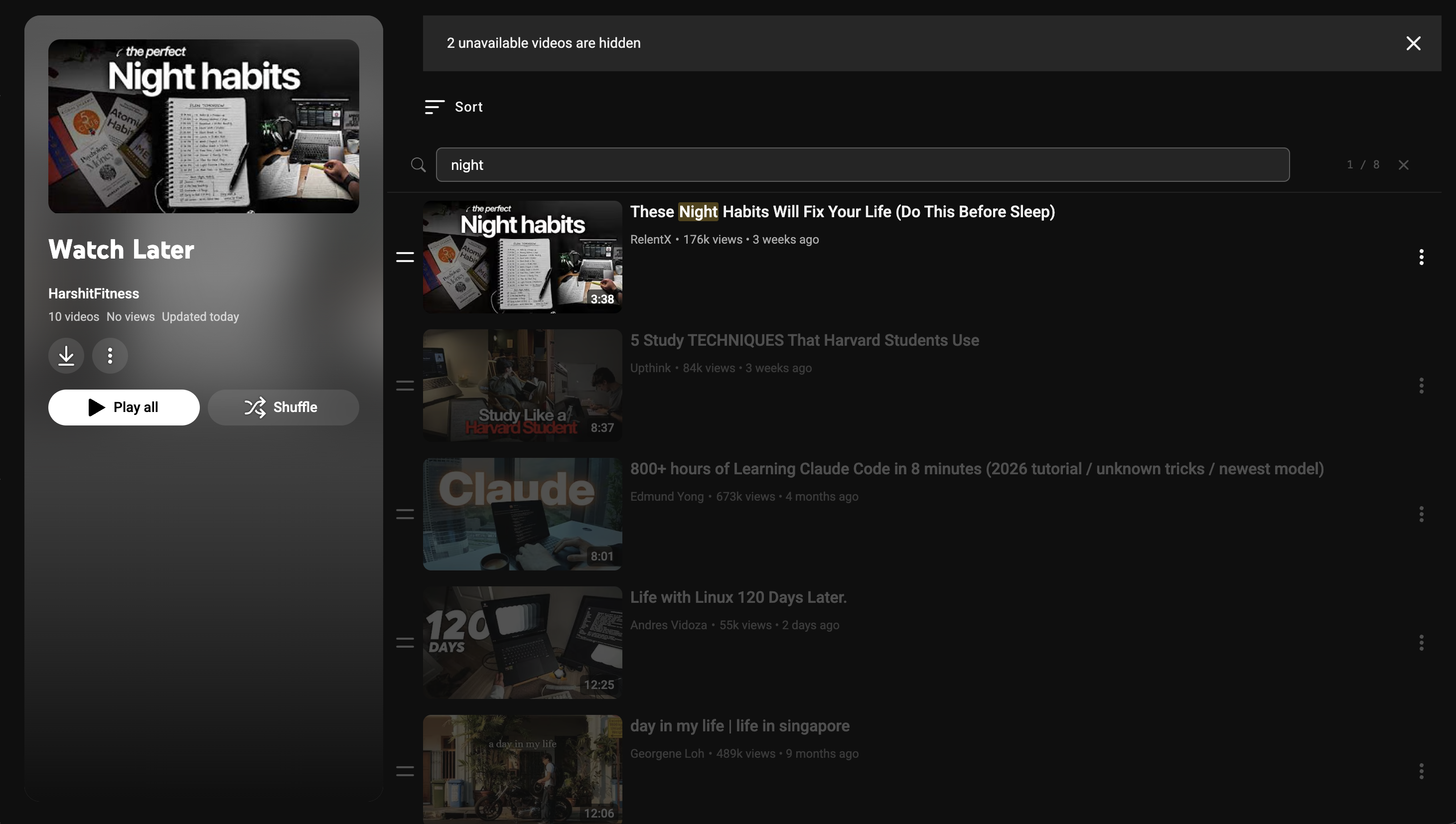 Search inside your Watch Later